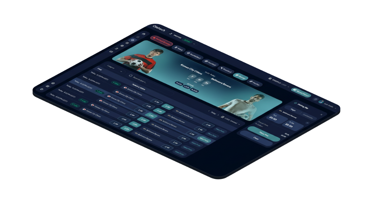 Olatech white-label sports challenge platform dashboard on tablet